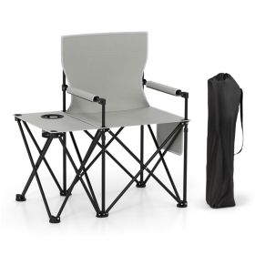Oversized Foldable Camping Chair with Side Table & Cup Holder, 330 LBS Capacity for Outdoor Use-Gray